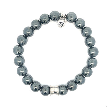 Men's Noble Stone Bracelet Collection- Classic Stainless Steel & Gunmetal Hematite Gemstone Bracelet
